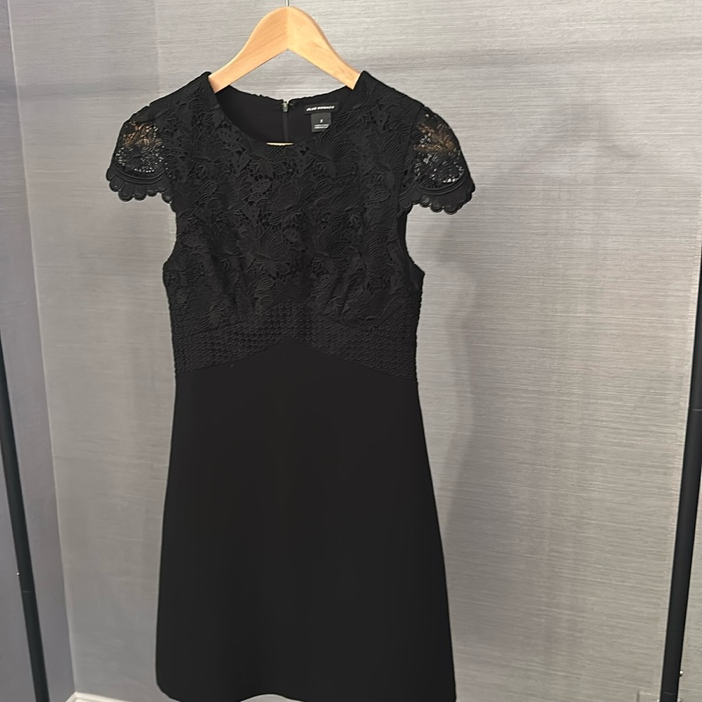 Club Monaco black 1/2 lace cap sleeve dress. Size 2